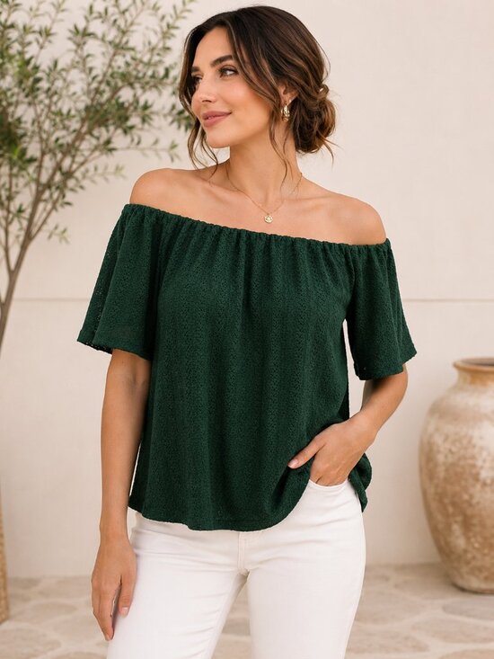 LOFT Tops - LOFT Hunter Green Eyelet On Off Shoulder Top | M